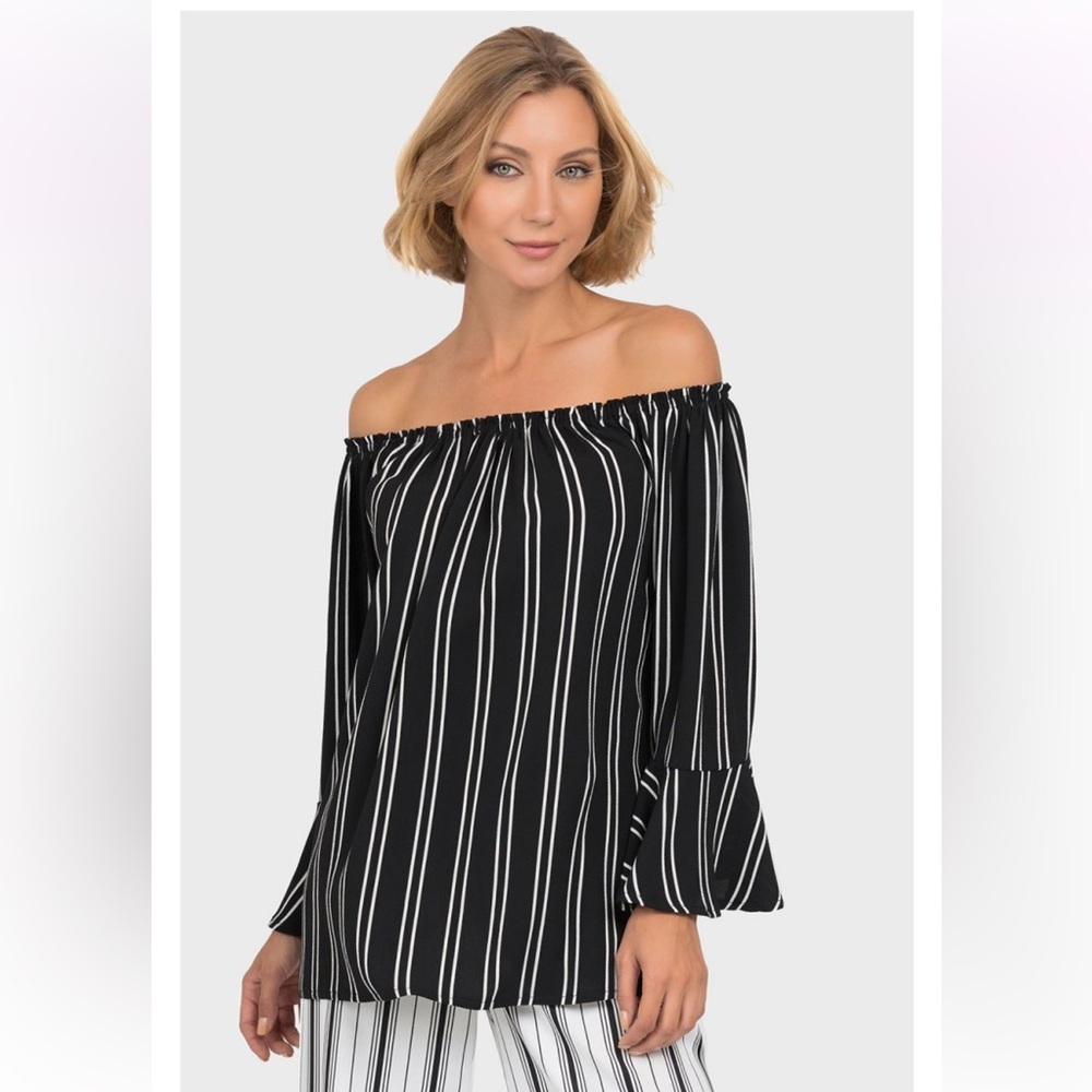 Joseph Ribkoff Black White Striped Top Size: 10